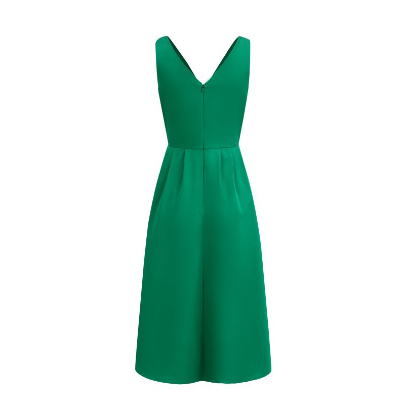 Green simple V-neck lace up dress